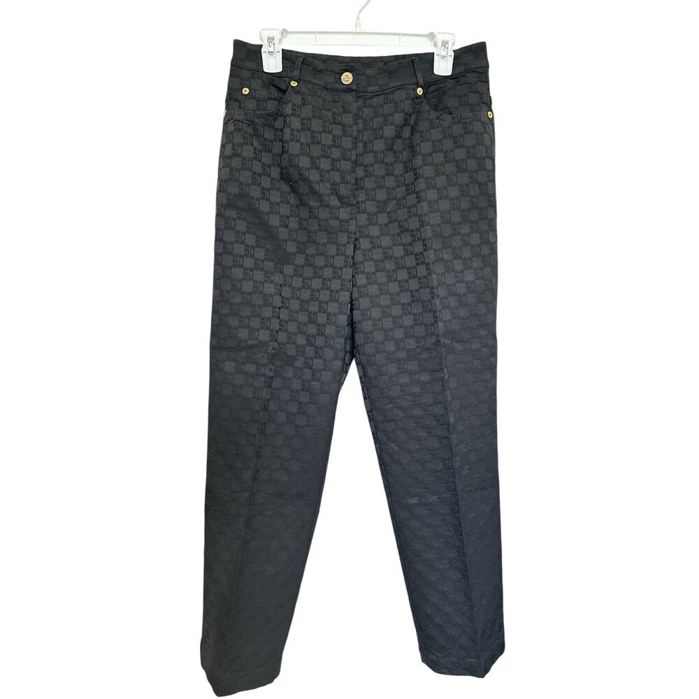 St. John Women's Black Monogram Textured Straight Leg Trousers SZ 10